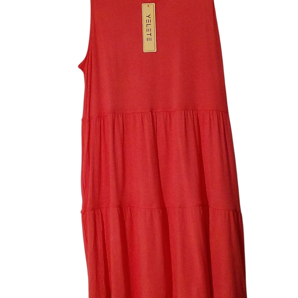 YELETE - NWT, Pink Tired  Sundress W/ Pockets Size-Large, 95% Rayon & 5% Spandex